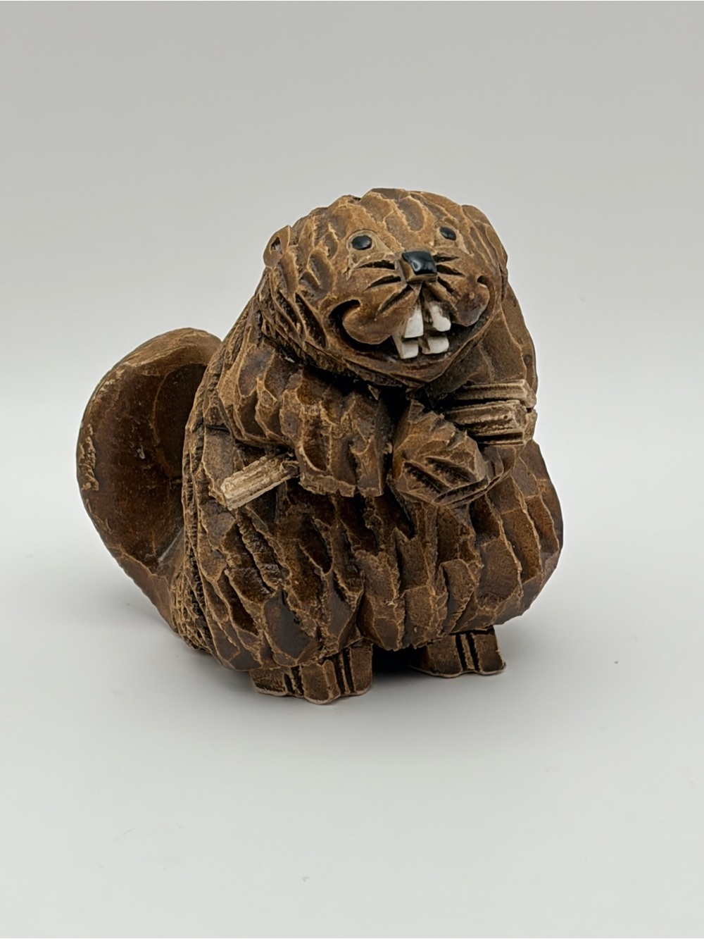 Vintage Artesania Rinconada Beaver Figurine Hand Carved Clay/Ceramic, Uruguay
